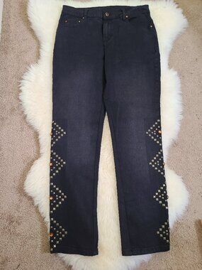 DG2 by Diane Gilman Studded Embellished Stretchy Black Jeans - 6P